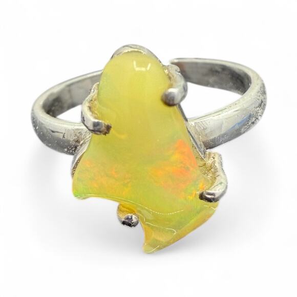 Freeform Ethiopian Opal Ring 925 Sterling Silver Size 9 Handmade - Picture 1 of 7